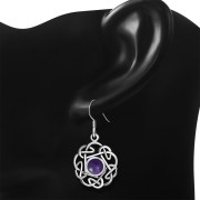  Amethyst Stone Round Celtic Knot Silver Earrings - e408